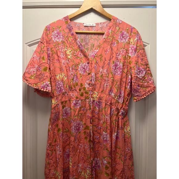 NWT R. Vivimos Women’s Boho Whimsical Tiered Ruffle Maxi Dress Size L 12/14 Pink - Picture 5 of 11